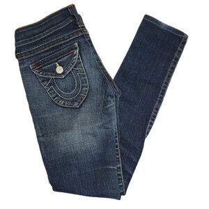 True Religion Skinny Jeans Dark Wash Horseshoe Stitch Pocket Women's Size 25
